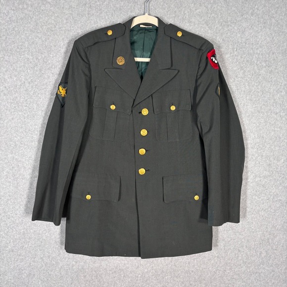Vintage US Army Uniform Dress Jacket 37S Wool Vietnam WI National Guard Patches Vintage US Army Uniform Dress Jacket 37S Wool Vietnam WI National Guard Patches